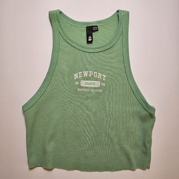 G mint green textured embroidered stretch knit crop halter tank top size XS US - Picture 2 of 5